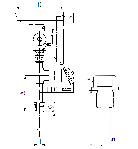 WSSP-571螺紋抽芯式萬向一體化雙金屬溫度計安裝圖片
